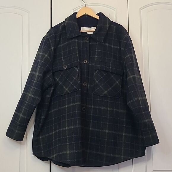 Treasure & Bond Shirt Jacket  Shacket  Blue/ Green Abel Plaid Size 3X - Picture 2 of 13